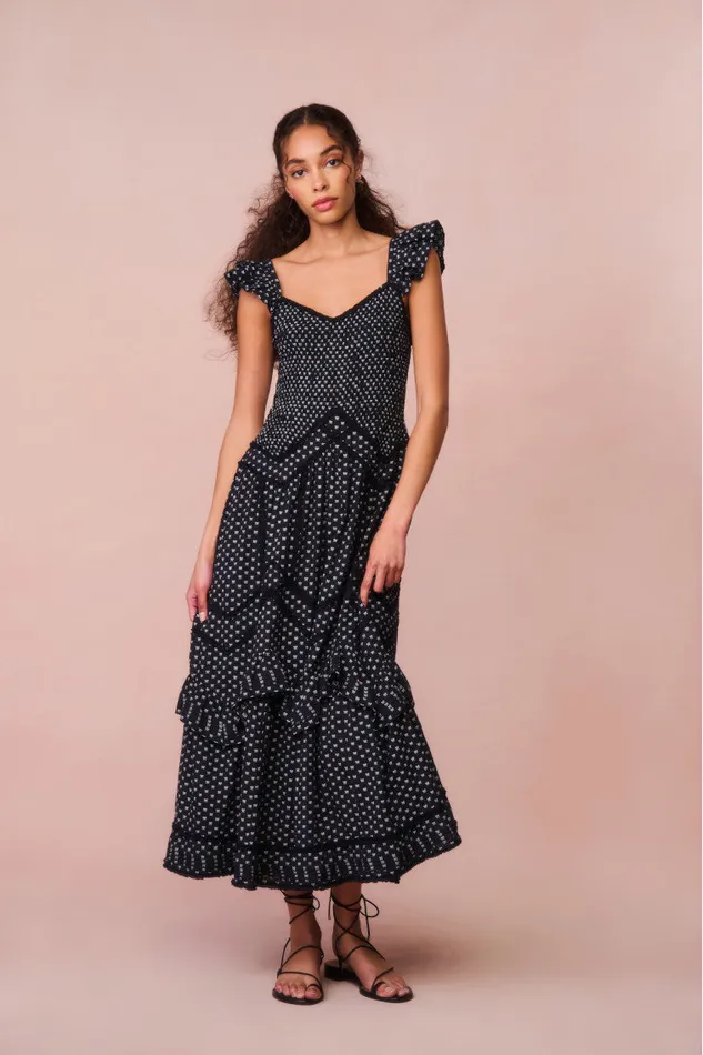Women LoveShackFancy Dresses Brin Cotton Bow Dress Midnight Snowfall
