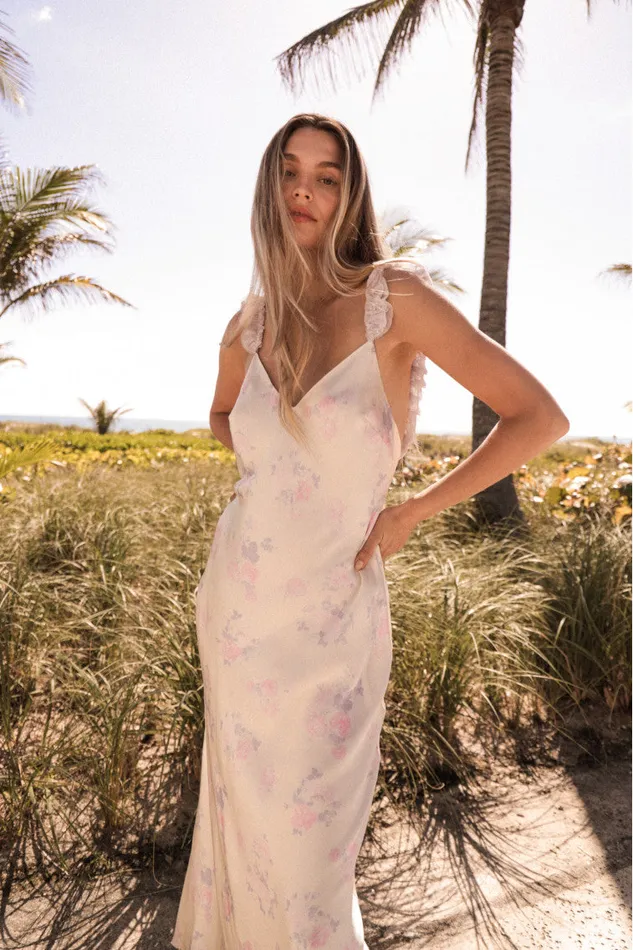 Women LoveShackFancy Dresses Elizabella Slip Maxi Dress Lilac Pearl