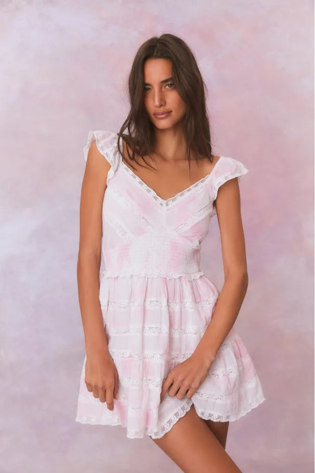 Women LoveShackFancy Dresses Finny Hand Dyed Mini Dress Peony Pink Hand Dye