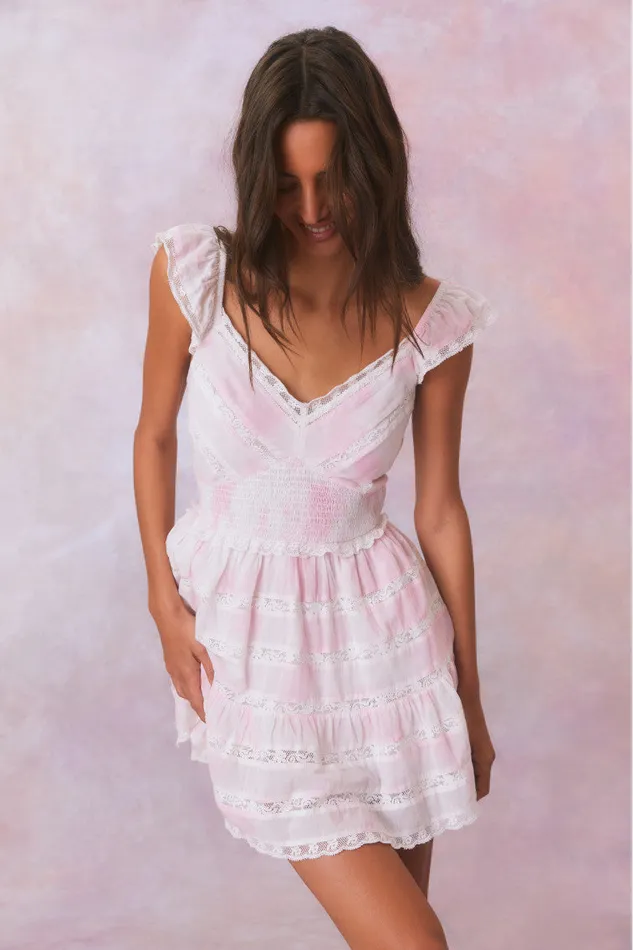 Women LoveShackFancy Dresses Finny Hand Dyed Mini Dress Peony Pink Hand Dye