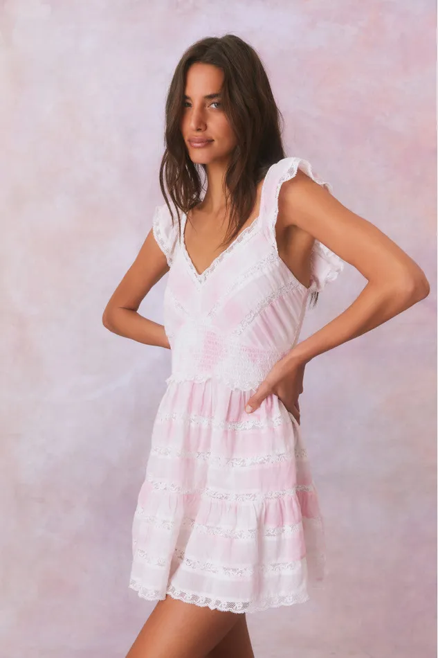 Women LoveShackFancy Dresses Finny Hand Dyed Mini Dress Peony Pink Hand Dye