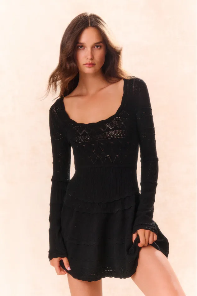 Women LoveShackFancy Dresses Lavender Pointelle Knit Mini Dress Black