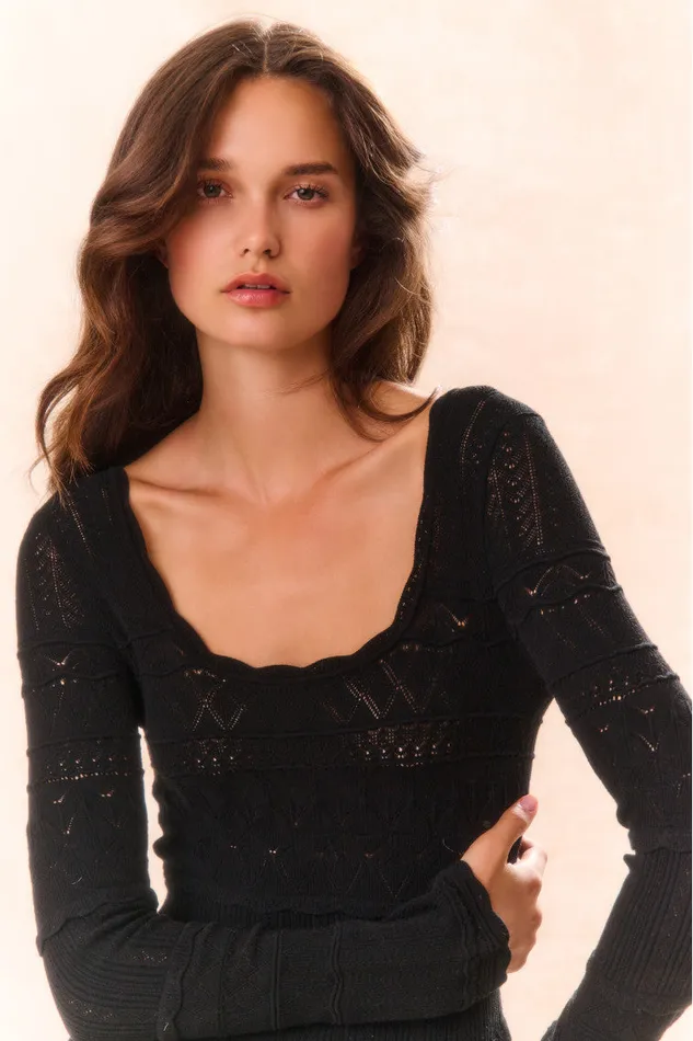 Women LoveShackFancy Dresses Lavender Pointelle Knit Mini Dress Black