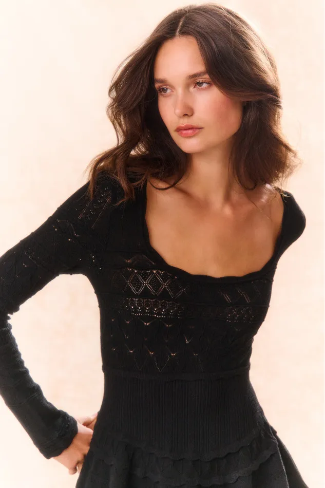 Women LoveShackFancy Dresses Lavender Pointelle Knit Mini Dress Black