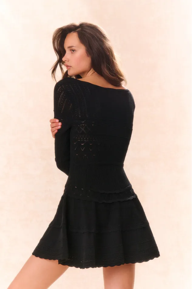 Women LoveShackFancy Dresses Lavender Pointelle Knit Mini Dress Black