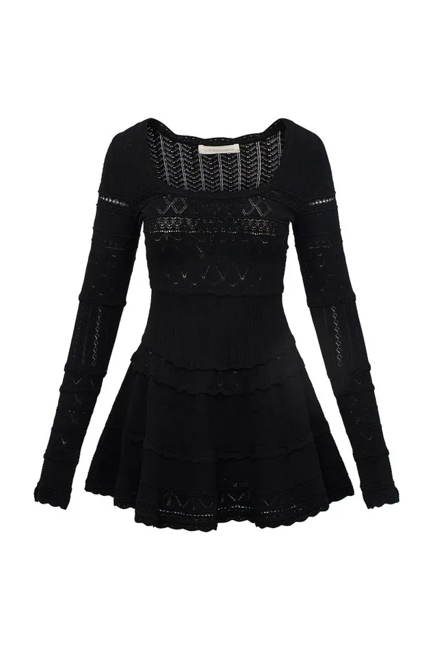 Women LoveShackFancy Dresses Lavender Pointelle Knit Mini Dress Black
