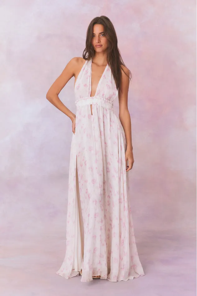 Women LoveShackFancy Dresses Love Fragrance Halter Maxi Dress Sterling Dusk