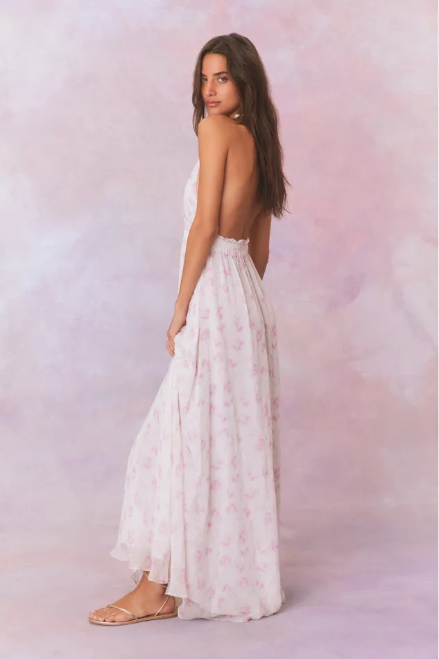 Women LoveShackFancy Dresses Love Fragrance Halter Maxi Dress Sterling Dusk