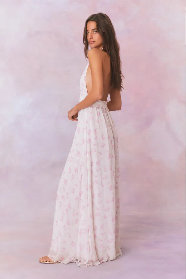 Women LoveShackFancy Dresses Love Fragrance Halter Maxi Dress Sterling Dusk