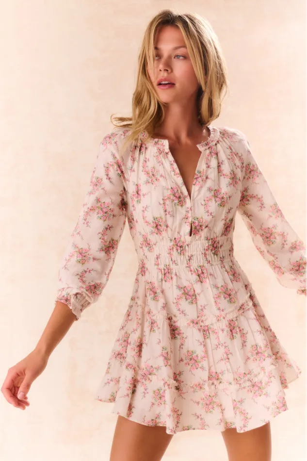 Women LoveShackFancy Dresses Mellini Floral Cotton Mini Dress Mauve Ballet