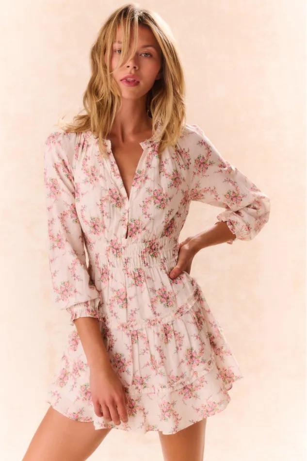 Women LoveShackFancy Dresses Mellini Floral Cotton Mini Dress Mauve Ballet