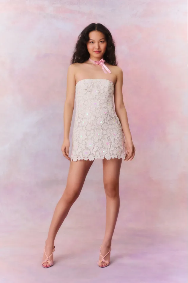 Women LoveShackFancy Dresses Paulinette Iridescent Sequin Mini Dress White