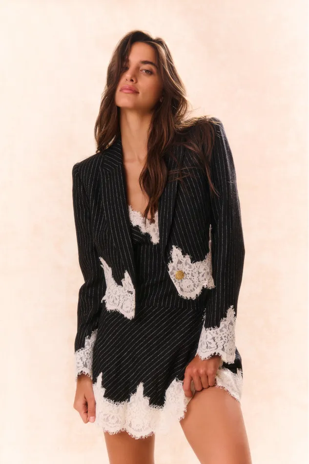 Women LoveShackFancy Jackets and Coats Icarus Pinstriped LaceDetailed Jacket Night Shadow