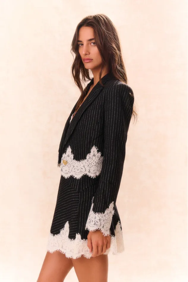 Women LoveShackFancy Jackets and Coats Icarus Pinstriped LaceDetailed Jacket Night Shadow