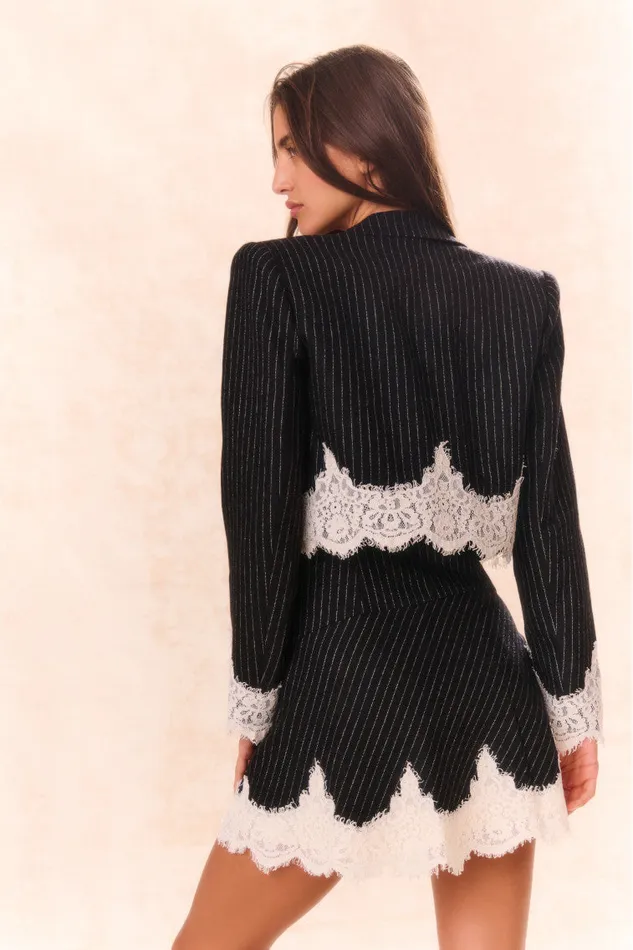 Women LoveShackFancy Jackets and Coats Icarus Pinstriped LaceDetailed Jacket Night Shadow