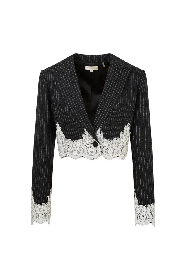 Women LoveShackFancy Jackets and Coats Icarus Pinstriped LaceDetailed Jacket Night Shadow