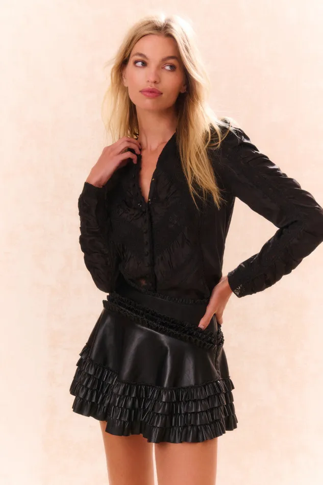 Women LoveShackFancy Skirts Audria Vegan Leather Skirt Black