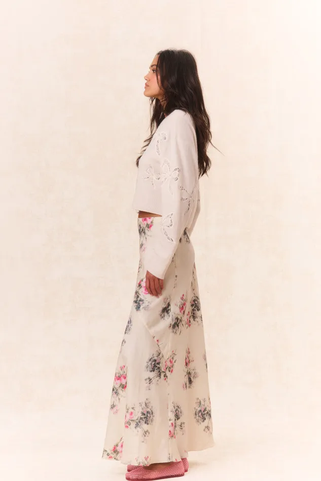 Women LoveShackFancy Skirts Bertha Silk Floral Maxi Skirt French Ivory