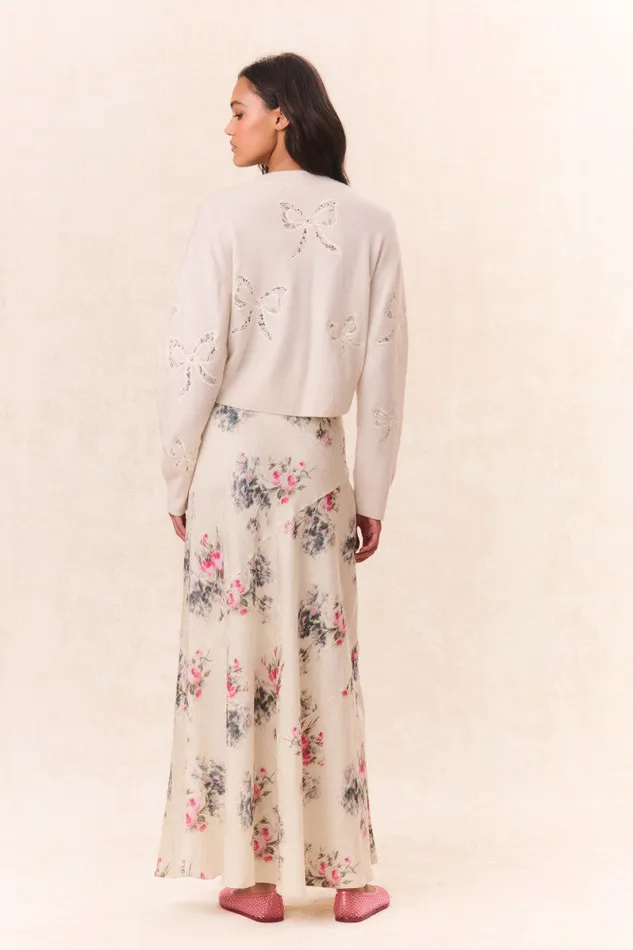 Women LoveShackFancy Skirts Bertha Silk Floral Maxi Skirt French Ivory