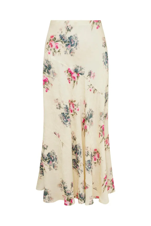 Women LoveShackFancy Skirts Bertha Silk Floral Maxi Skirt French Ivory