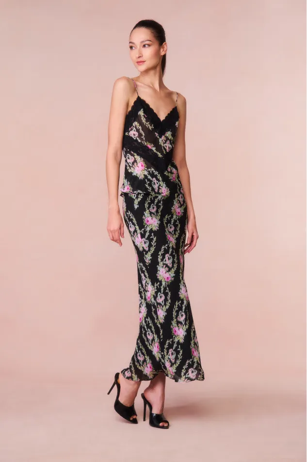 Women LoveShackFancy Skirts Castle Floral Maxi Skirt Black Coffee