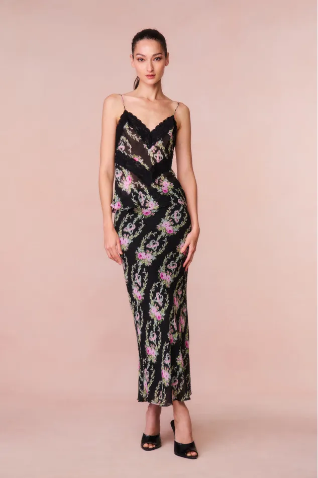 Women LoveShackFancy Skirts Castle Floral Maxi Skirt Black Coffee