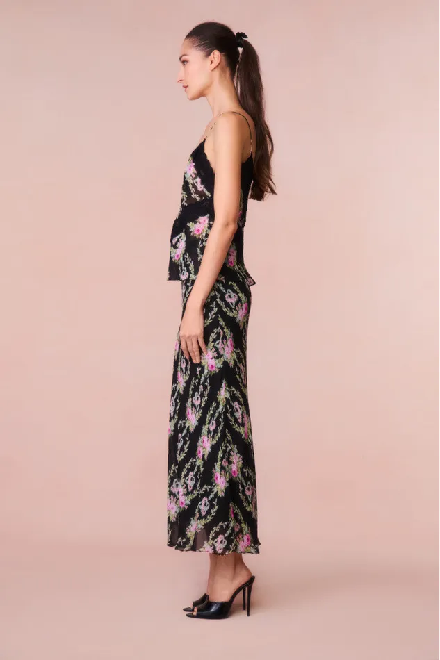 Women LoveShackFancy Skirts Castle Floral Maxi Skirt Black Coffee