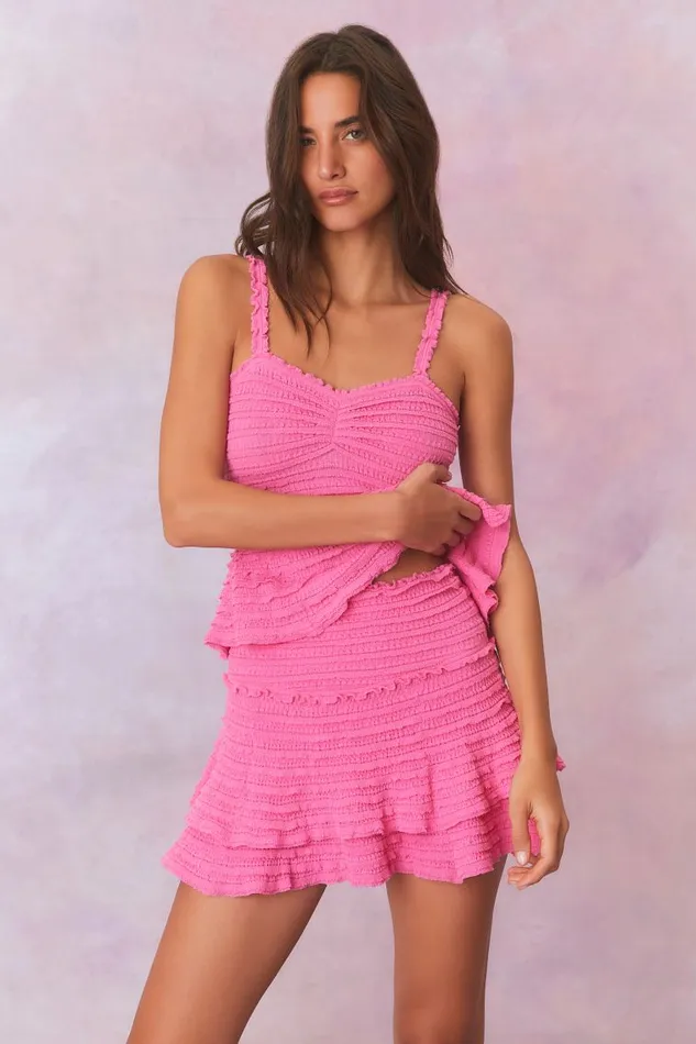 Women LoveShackFancy Skirts Macaw Cotton Gauze Mini Tier Skirt Lovestruck Pink