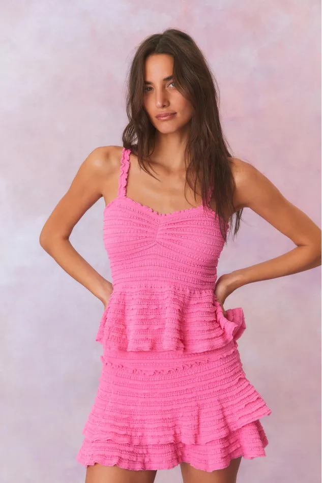 Women LoveShackFancy Skirts Macaw Cotton Gauze Mini Tier Skirt Lovestruck Pink