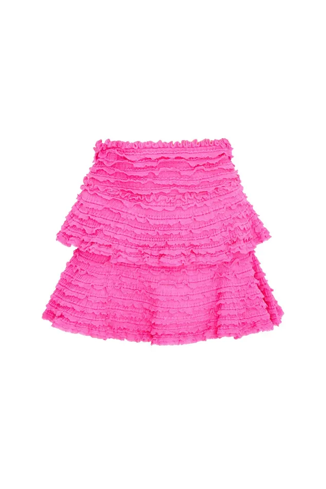 Women LoveShackFancy Skirts Macaw Cotton Gauze Mini Tier Skirt Lovestruck Pink