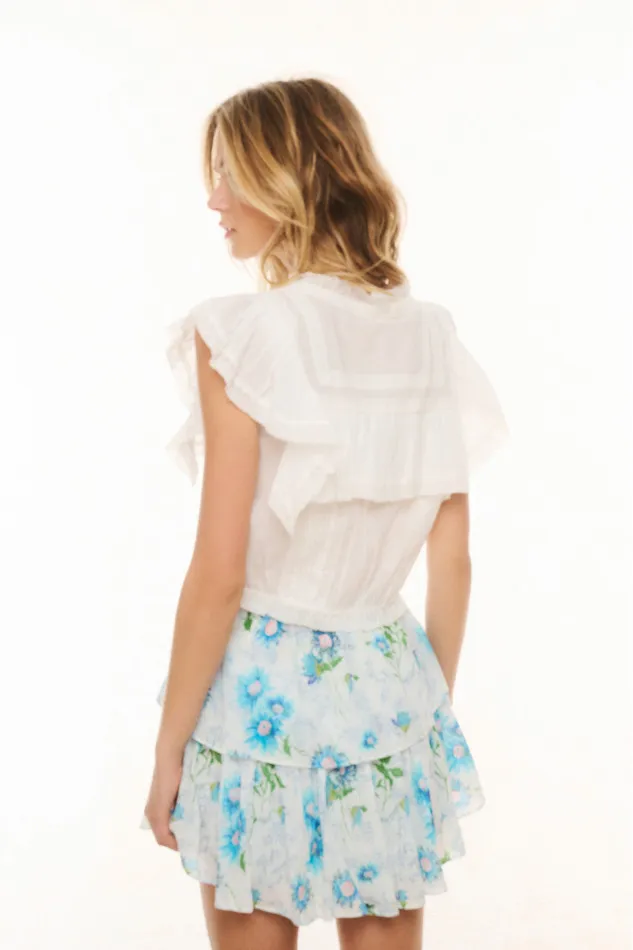 Women LoveShackFancy Skirts Ruffle Mini Floral Skirt Blueberry Cloud