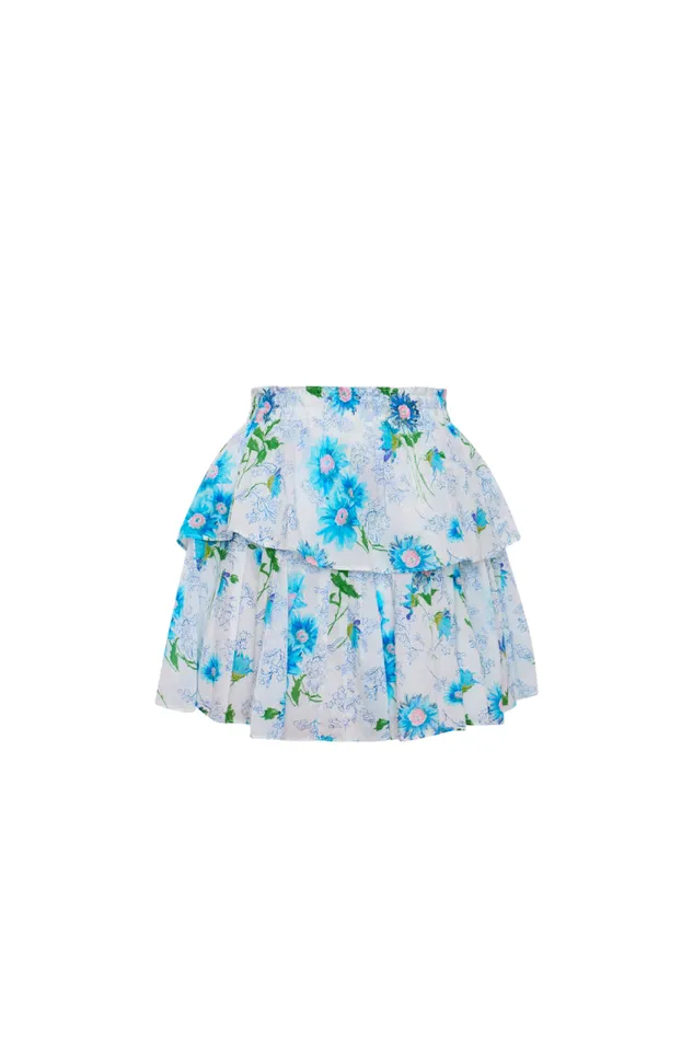 Women LoveShackFancy Skirts Ruffle Mini Floral Skirt Blueberry Cloud