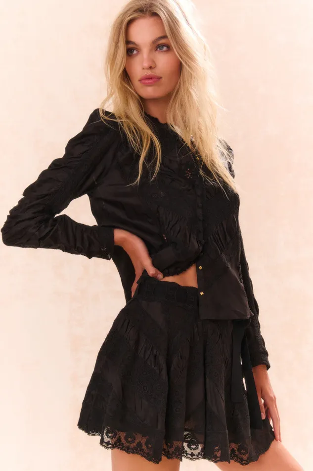 Women LoveShackFancy Skirts Shayda Lace Mini Skirt Black