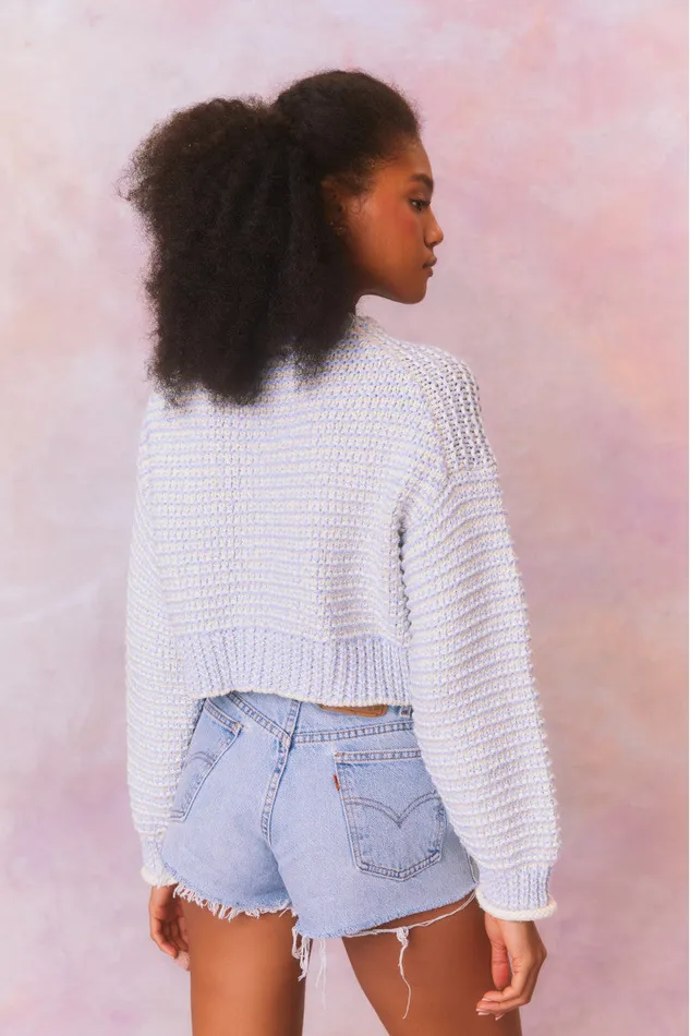 Women LoveShackFancy Sweaters Koa Cotton Stripe Pullover Sweater Ocean Pearl