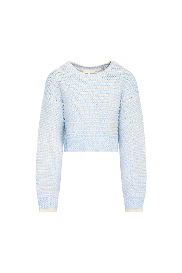 Women LoveShackFancy Sweaters Koa Cotton Stripe Pullover Sweater Ocean Pearl