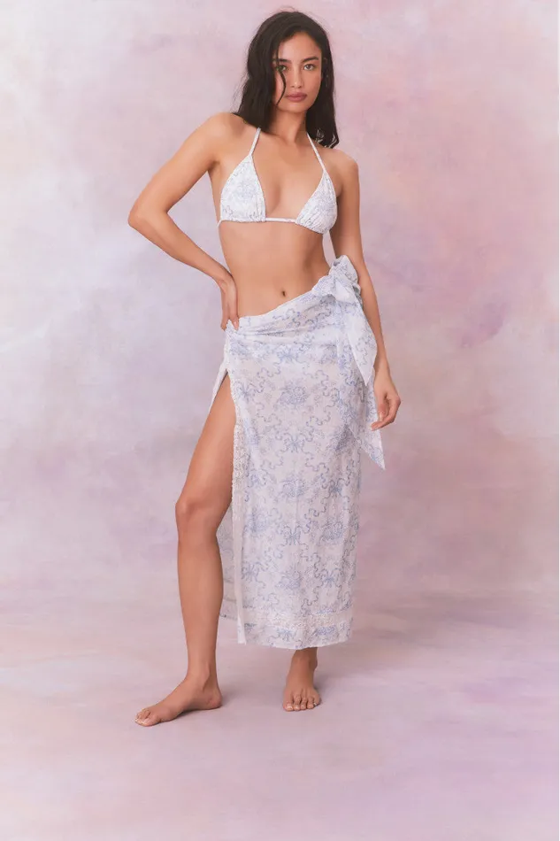 Women LoveShackFancy Swim Emabella Whimsical Bow Pareo Blissful Blue