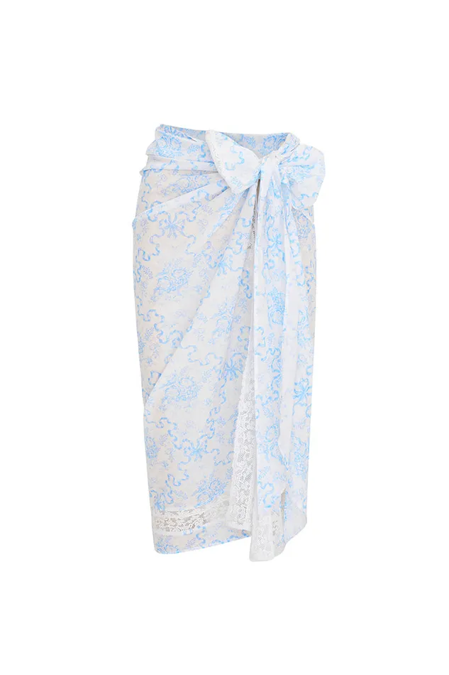 Women LoveShackFancy Swim Emabella Whimsical Bow Pareo Blissful Blue
