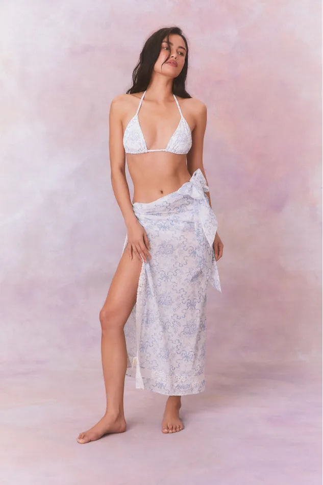 Women LoveShackFancy Swim Emabella Whimsical Bow Pareo Blissful Blue
