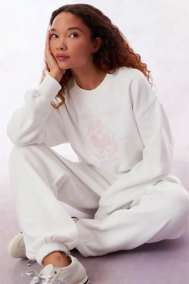 Women LoveShackFancy Tees and Fleece Aneria Tennis Logo Pullover Sweatshirt White