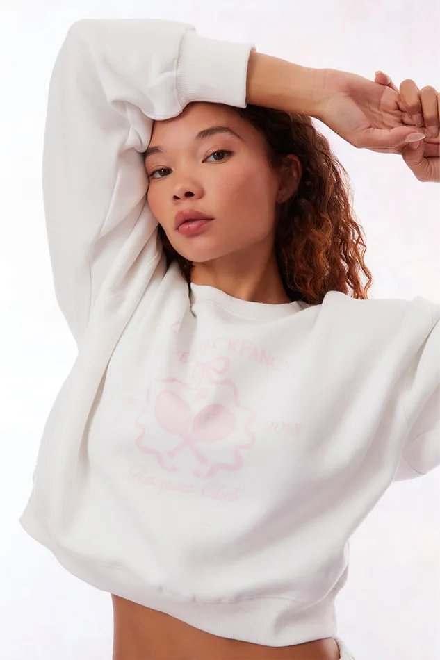 Women LoveShackFancy Tees and Fleece Aneria Tennis Logo Pullover Sweatshirt White