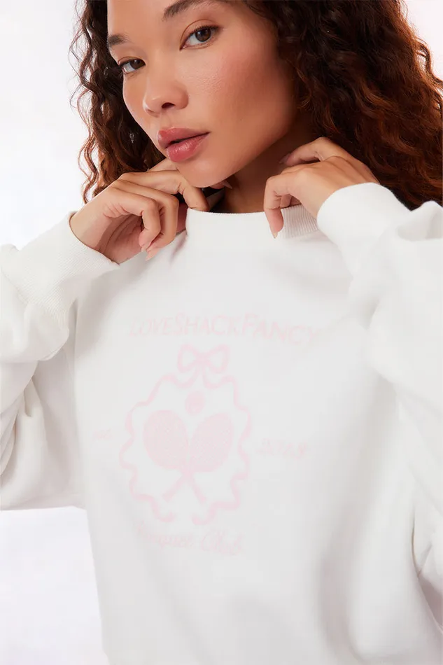 Women LoveShackFancy Tees and Fleece Aneria Tennis Logo Pullover Sweatshirt White
