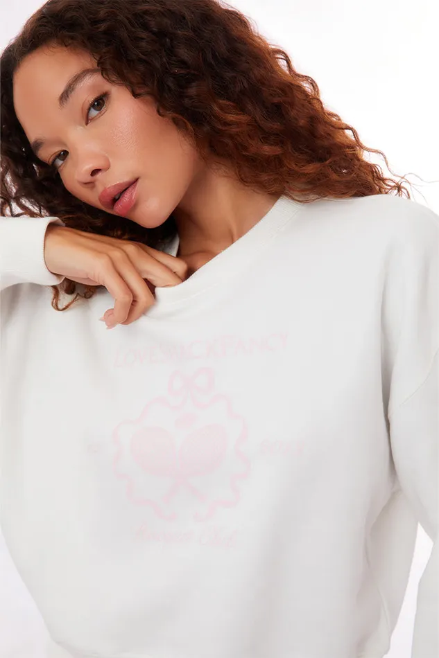 Women LoveShackFancy Tees and Fleece Aneria Tennis Logo Pullover Sweatshirt White