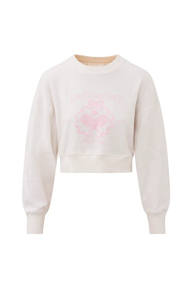 Women LoveShackFancy Tees and Fleece Aneria Tennis Logo Pullover Sweatshirt White