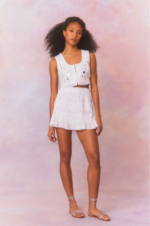 Women LoveShackFancy Tops Cayman Embellished Bustier Top True White