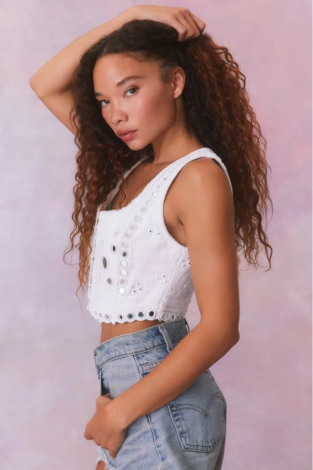 Women LoveShackFancy Tops Cayman Embellished Bustier Top True White