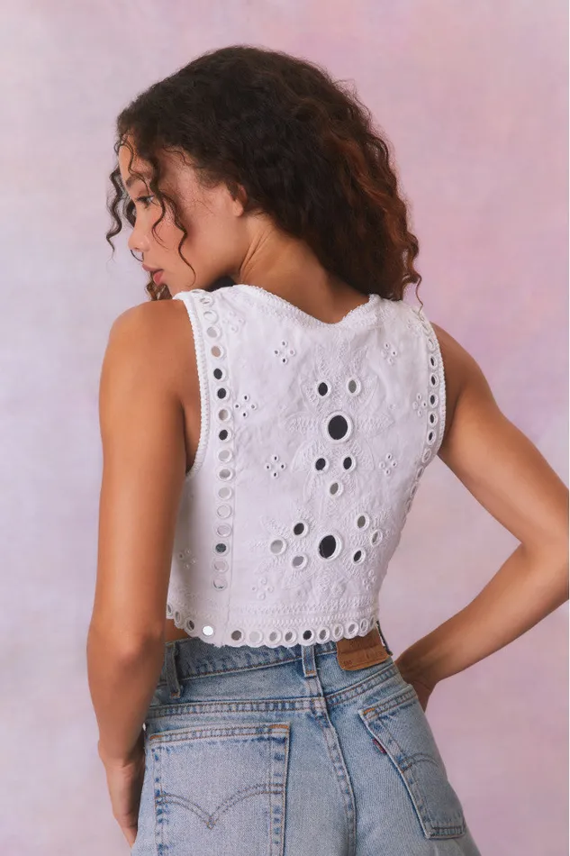 Women LoveShackFancy Tops Cayman Embellished Bustier Top True White