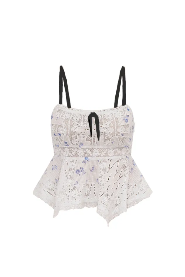 Women LoveShackFancy Tops Danique Cotton Bow Top Ashen Blue