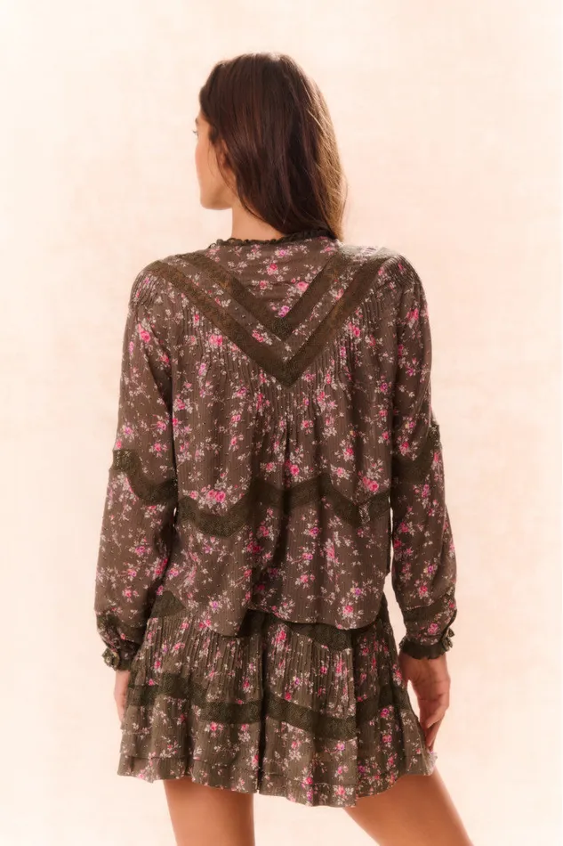 Women LoveShackFancy Tops Ravelle Floral Button Down Top Bancha Green