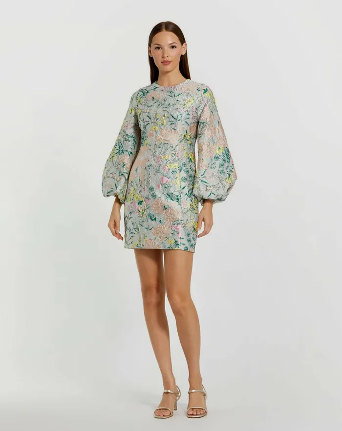 Women Mac Duggal Multicolor Floral Brocade Puff Sleeve Fitted Mini Dress Pastel Multi Daytime Dresses Women Mac Duggal Multicolor Floral Brocade Puff Sleeve Fitted Mini Dress Pastel Multi Daytime Dresses