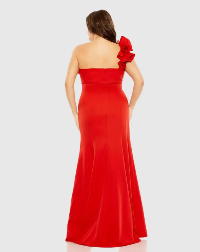 Women Mac Duggal One Shoulder Ruffle Detailed Gown Plus Red Plus Size Dresses